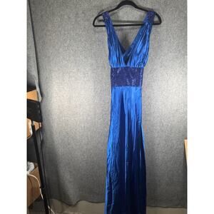 Jessica Design Dress Women 6 Blue Babydoll Y2K Beaded Satin Maxi Fairy Prom HOCO